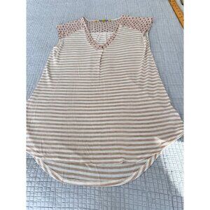 Anthropologie Little Yellow Button Top Women Small Stripe Polka Dot Sleeveless T